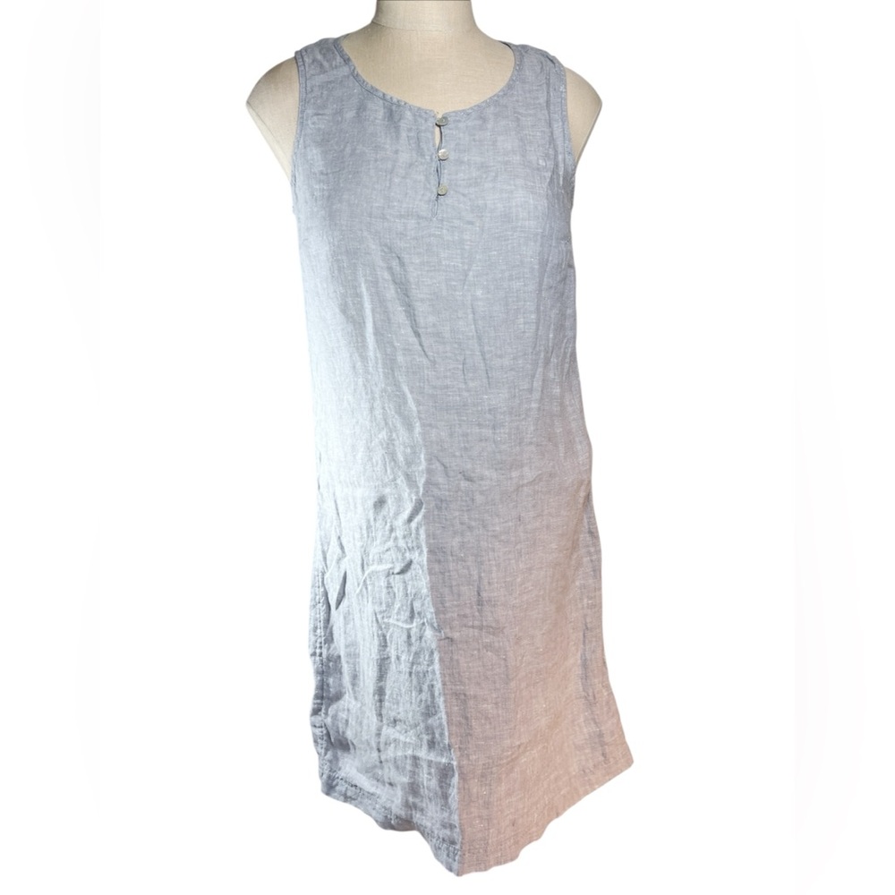 St. Tropez West Light Blue Gray 100% Linen Shift Dress Sz 4 EUC Resort Summer